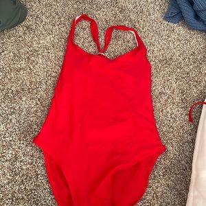 red one piece bathing suit